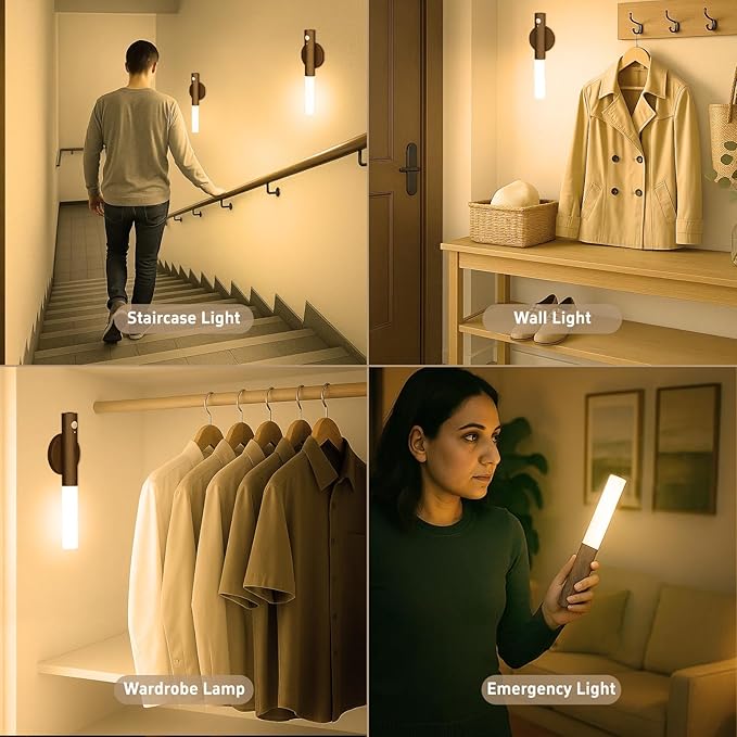 Battery Operated Wall Sconce Set of 2 - Rechargeable Motion Sensor Night Lights, 2200mAh Wireless Wall Lights Sconce, Magnetic Portable Hallway Light for Kitchen Stair Cabinet, 3000K
