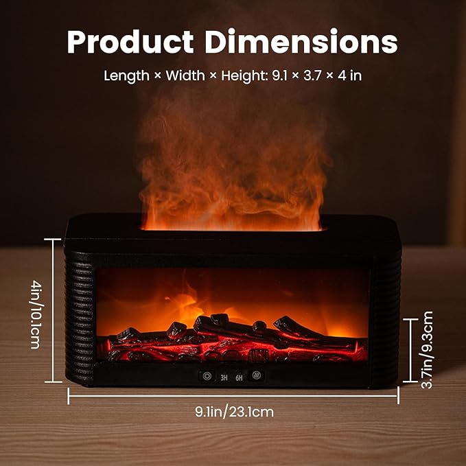 Flame Fireplace Aroma Essential Oil Diffuser, 250ml Ultrasonic Aromatherapy Humidifier with 9 Color LED Lights & Timer, Fireplace-Style Cool Mist Air Diffuser for Home Bedroom Office Yoga