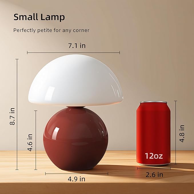Mushroom Lamp Table Lamp for Bedroom,Desk Bedside Small Lamps for Living Room Night Stands,Mushroom Decor Cute Mini Modern Mid Century Lamps,Unique Aesthetic Home Living Room Decor(Wine Red)