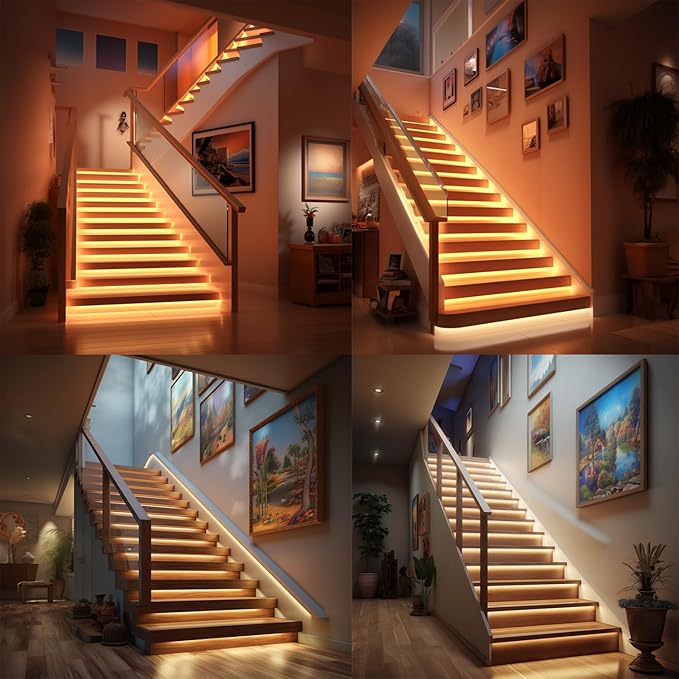 Motion Triggered LED Stair Lights Indoor, 40" Cuttable Motion Sensor COB LED Strip Light Kit with 9 Modes Ideal for Indoor Step Lights(Warm White 3000K, 20 Stairs)