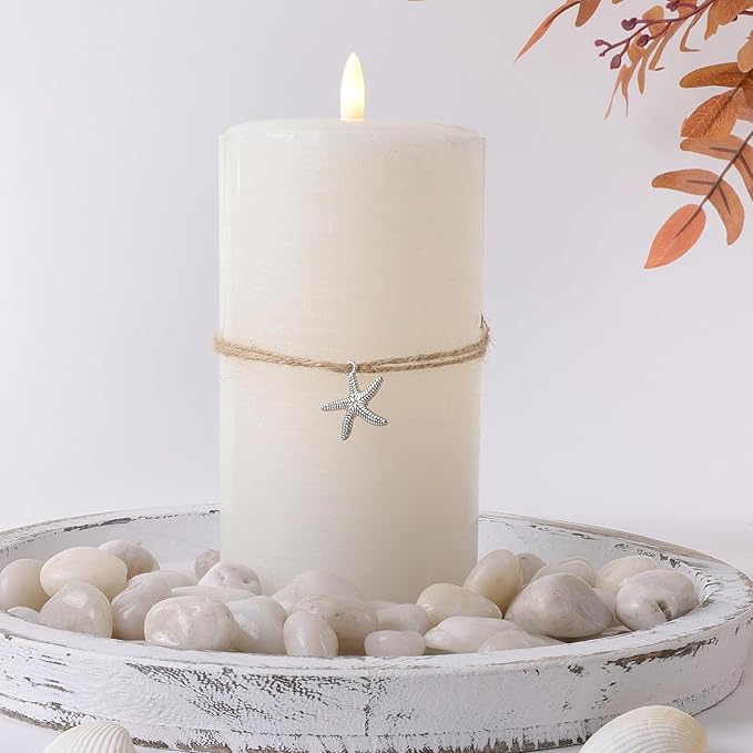LumiPur Signature Coastal Collection Natural Glow Flickering Flameless LED Wax Pillar Candle (3.5" x 7", Summer White)