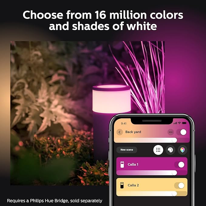 Philips Hue Calla Outdoor Smart Pathway Light, 3 Pack, White & Color Ambiance Walkway LED Lights, Weatherproof Low Voltage Lighting, Requires Bridge and Power Supply, Control with App and Voice