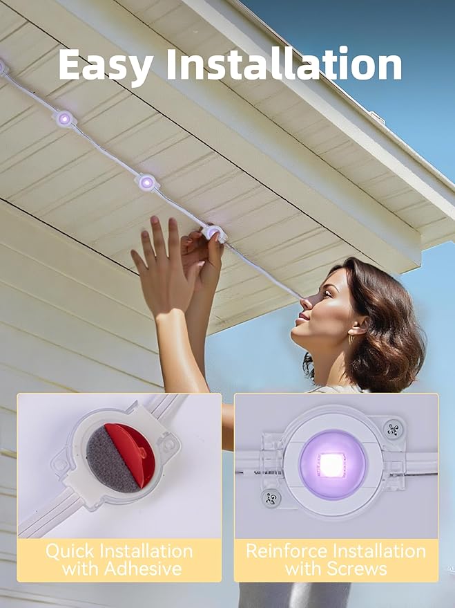 200FT Permanent Outdoor Lights, Smart RGB Eave Lighting for House, IP67 Waterproof LED Outside House Lights with App/Remote Control, for Christmas, Holiday Decor, Party, Daily