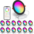 Black Smart Recessed Lighting 6 Inch RGBCW Color Changing 16W LED Downlight with Junction Box,1350 Lumen Recessed Ceiling Light Compatible with Alexa,Dimmable by Bluetooth Control -12Pack