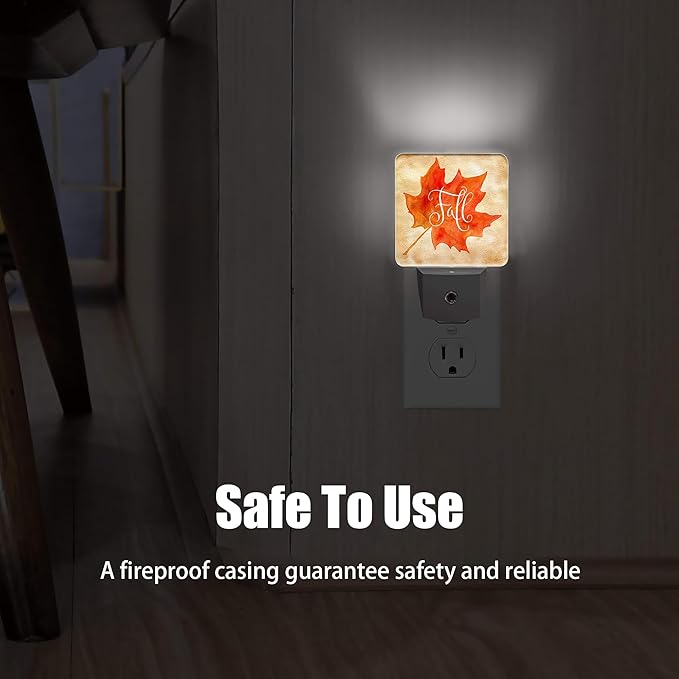 Fall Autumn Maple Leaf Night Light Plug in Wall Lamp Smart Dusk to Dawn Sensor for Home Decorative, Kids Room Bedroom Bathroom Kitchen Hallway Gifts