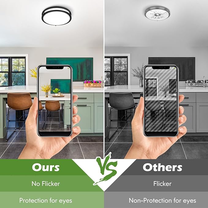 GoBright 16 Inch 50W LED Ceiling Lights, Dimmable Black Flush Mount Ceiling Light, 2700K/3000K/4000K/5000K/6500K Adjustable, 5400LM Super Bright Ceiling Lamp for Bedroom Kitchen Office, 1-Pack