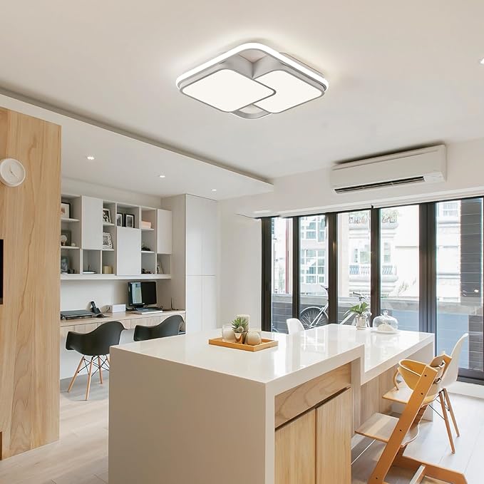 Square LED Ceiling Light with Remote, 60W Dimmable Flush Mount Ceilings Light Fixtures, Modern Light Fixtures Ceiling Lamp LED Chandelier for Bedroom Living Room Kitchen, White/15.7in