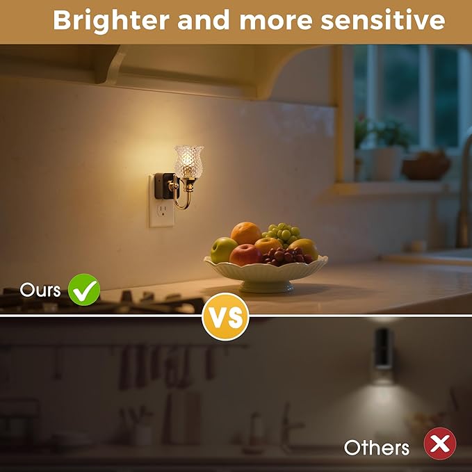 L LOHAS LED Night Lights Plug into Wall, 2 Pack 3000K Soft White LED Floral Night Lights with Auto Sensor, 0-100lm Adjustable Brightness, for Hallway Bedroom Stairway