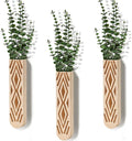 Wooden Wall Planter Set of 3 - Modern Bohemian Home Decor for Living Room, Bedroom, Bathroom - Beige Finish Planter for Dried Flowers, Faux Greenery, Indoor Plants