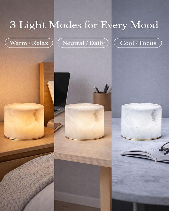 Marble Lamp Night Light Touch Bedside Table Lamp Type C Rechargeable Dimmable LED Ambient Light for Bedroom Desk Nightstand Portable Eye Caring Soft Warm Glow Modern Luxury Decor Small