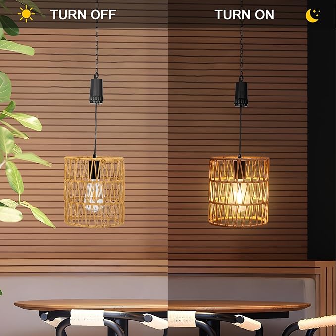 Livinlarge Battery Operated Chandelier,Hanging Rattan Pendant Lights with Timer,Gazebo Lights with Warm White Bulb,4*AA Battery Powered,for Pergola Porch Patio Outdoor Indoor Backyard Decor
