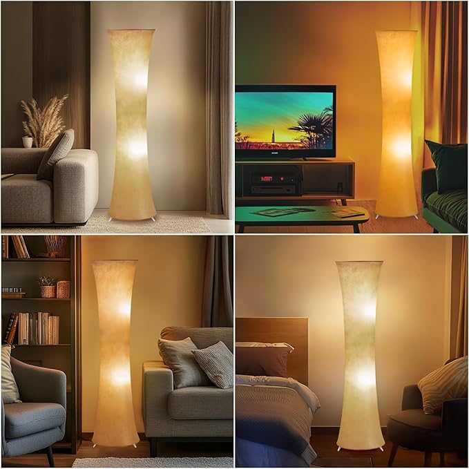 GyroVu 46" Modern Floor Lamps for Living Room, LED Column Standing Floor Lamp with Color Temperature Adjustable & Fabric Lampshade for Corner, Bedroom, Office & Kid's Room - Bulbs Included