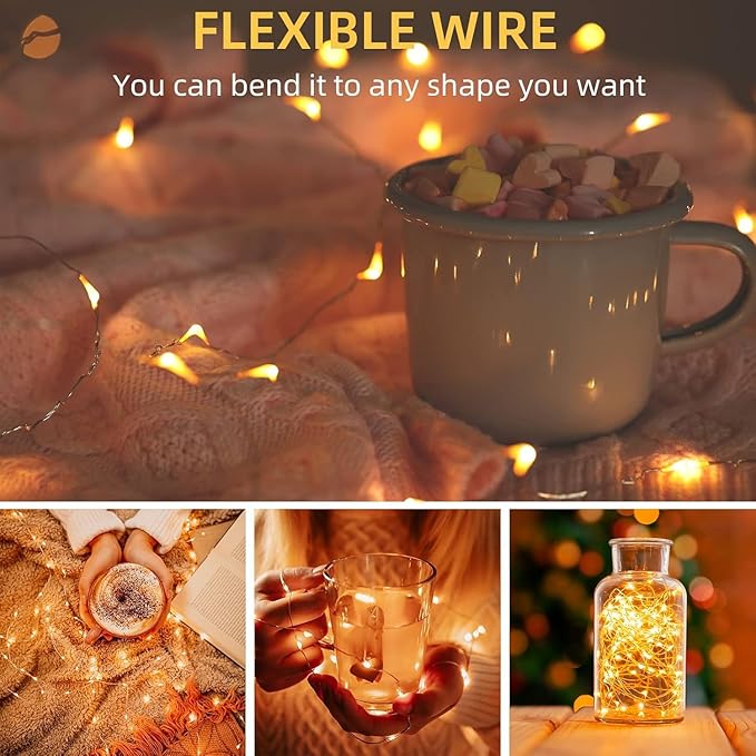 LAMPHOME 100 LED 33FT Fairy Lights Battery Operated with Remote, Twinkle Fairy Lights Multi-Functions &Timer Starry String Lights for Indoor Outdoor Christmas Wedding Home Decor, Warm White
