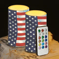 Flameless Candles LED American Flag Decorative Candles Butterfly Print Battery Operated Ornage Flickering Candles with 18-Key Remote Timer Pillar for Home Living Room Party Table Decorations