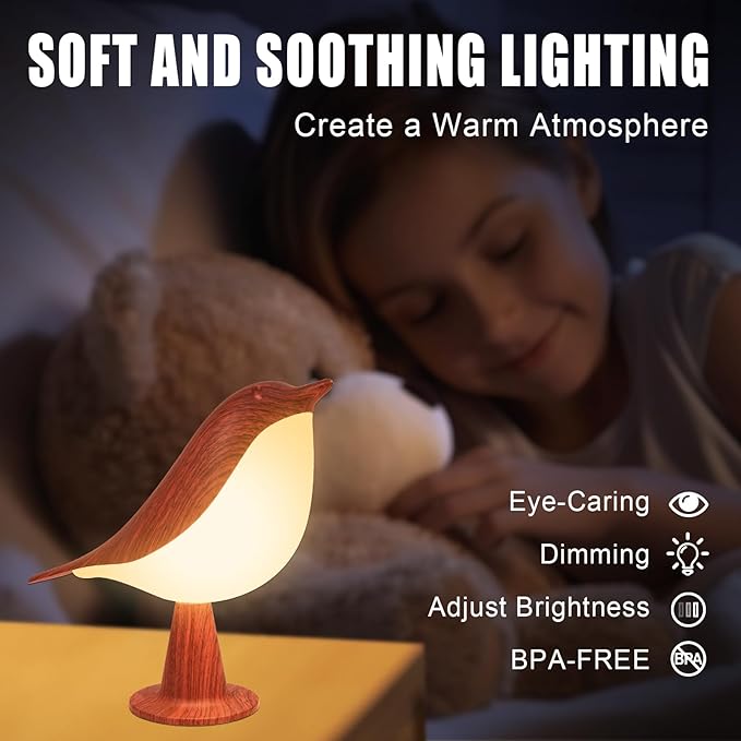 Bird Small Desk Lamp, Dimmer Kids Night Light for Bedroom, Cordless Table Lamp with 3 Color Temperature and Touch Sensor, Rechargeable Bedside lamp, Hummingbird Lamp