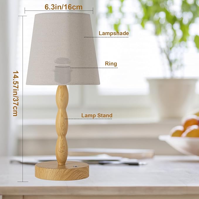 CASTLELIFE Portable Cordless Table Lamp, Touch Desk Lamp Rechargeable Battery Powered, 3-Level Brightness Stepless Dimmable Bedside Night Lamp for Bedroom/Restaurant/Bars, Bulb Included, Wood Grain