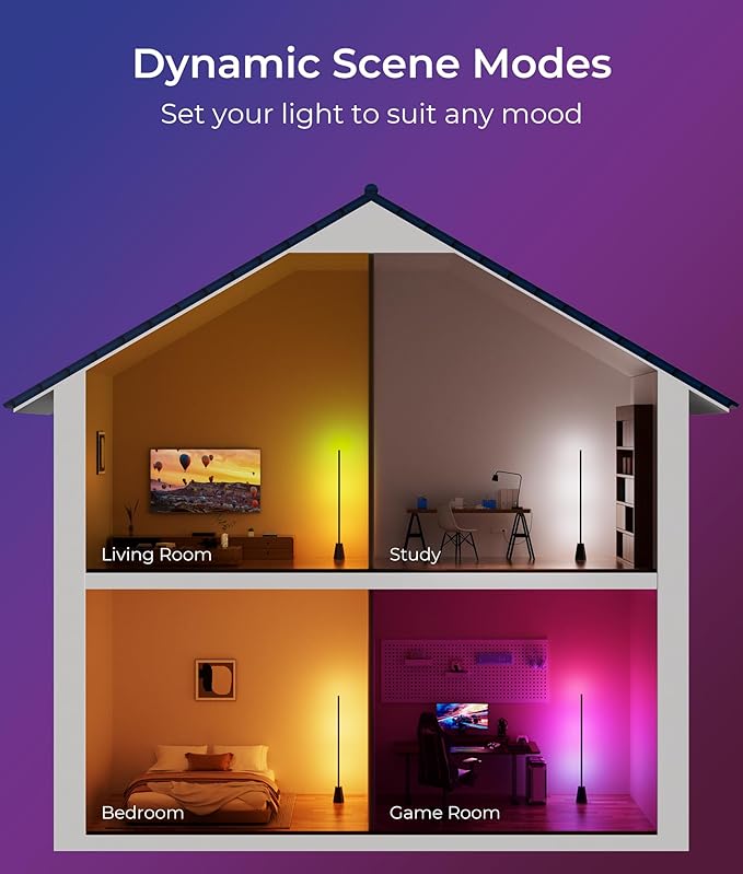 RGBCW Corner Floor Lamp, Smart Floor Lamp pro, Upgraded 1500lm, 16 Million Colors, Music Sync,2700-6500K, LED Corner Lamp with Alexa & Google Compatible, Led Floor Lamps for Living Room Bedroom Gaming