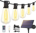 48FT Solar String Lights Outdoor with Remote, Waterproof Dimmable Patio Lights with 15+1 LED ST38 Bulbs 3 Modes Hanging Lighting for Backyard