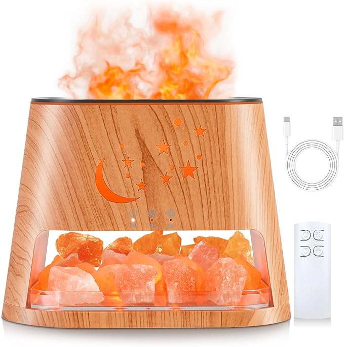 Essential Oil Diffuser : 260ml Aromatherapy Diffuser & Himalayan Salt Lamp with Remote Control & Timer,Cool Mist Humidifier with 8 Colors LED Lights & Auto-Off for Bedroom,Offce,Yoga Room(Wood Grain)