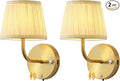 PUSU Motion Sensor Gold H9.6 inch Small Wall Sconces Set of 2, LED Cordless Rechargeable 5200mAh Battery Operated Fabric Wall Lamps with Remote, Lighting for Living Room, Bedroom, Hallway, Stairs