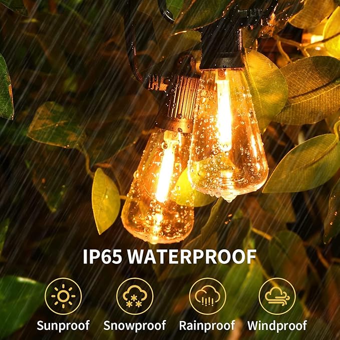 ZOTOYI Outdoor String Lights 50FT, Patio Lights with 27 LED Plastic ST38 Edison Bulbs(2 Spare), Waterproof IP65 Outside Hanging for Backyard, Garden, Cafe, Gazebo, PorchDimmable 2700K
