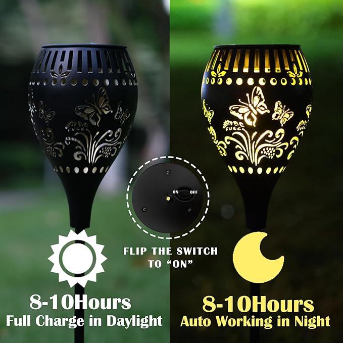 Butterfly Solar Garden Stake Lights Waterproof - 21 inch Metal Solar Garden Lights with Warm Light Decorative Landscape Path Light for Yard Pathway Patio Walkway Backyard Lawn Decor (Black, 2Pcs)