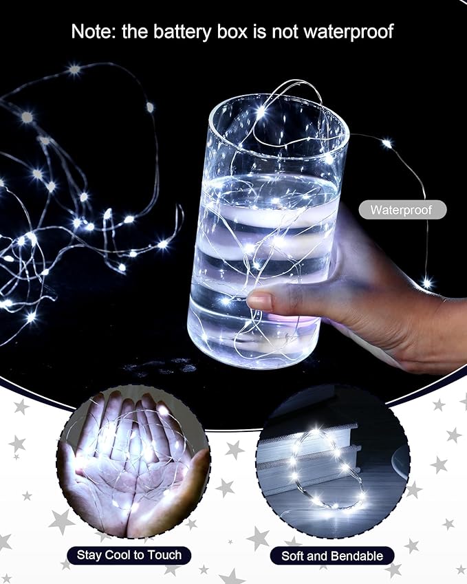 Riakrum 7ft 20 Fairy Lights Battery Operated [3 Styles], LED String Lights Bulk Waterproof String for Christmas Mason Jars Wedding Engagement Party Decorations Table Centerpiece(White,25 Pack)