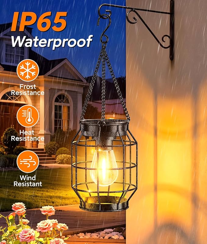 KOOPER Solar Lanterns Outdoor Waterproof, 4 Pack Upgraded Metal Hanging Solar Lights Outdoor Decorative, Brighter Outdoor Hanging Lantern for Yard Patio Pathway Porch Garden Decor, Gift for Women Mom
