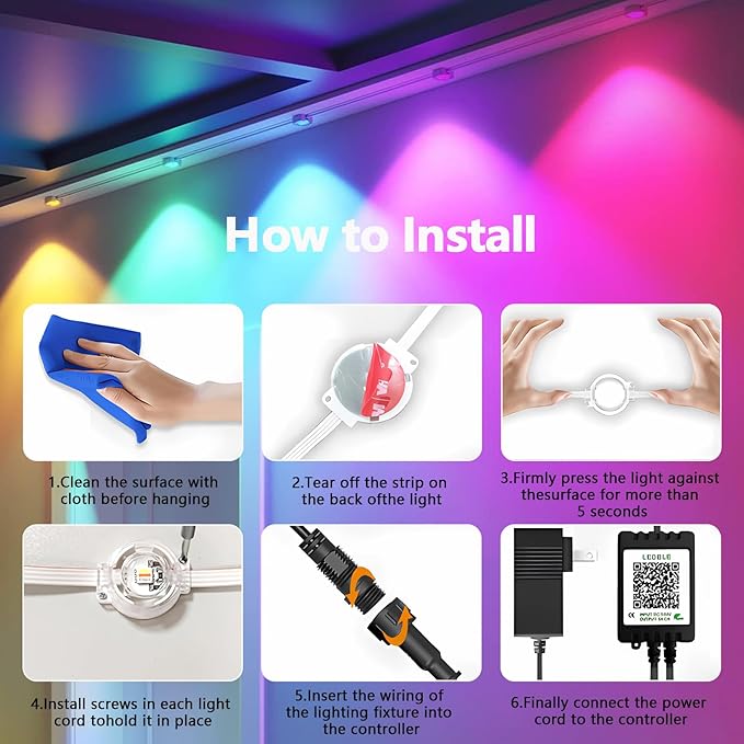 Permanent Outdoor Lights - 50FT Smart Outdoor Eaves Light with App/Remote Control,Music Synchronization, IP67 Waterproof, LED Eaves Lights for Patio/Eave/Party Decorations (50FT)