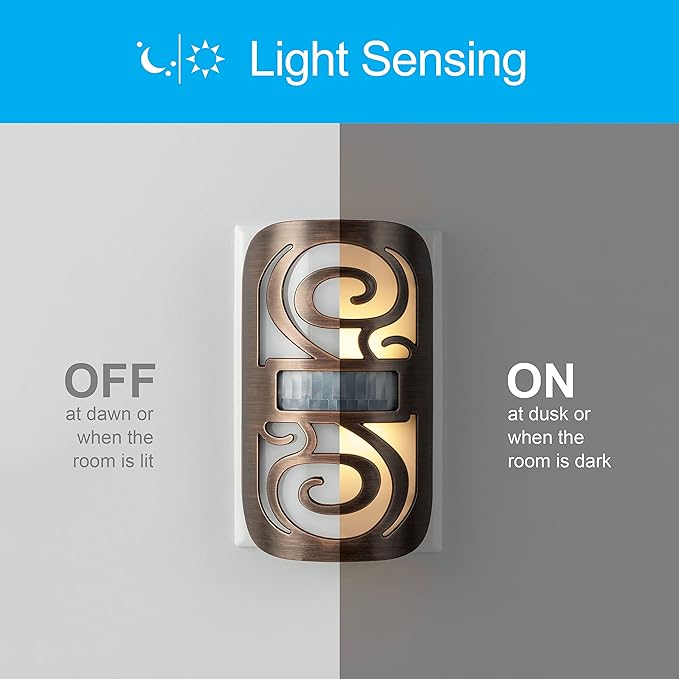 GE LED Motion Sensor Night Light, Motion-Boost,Plug-in, Dusk-to-Dawn, Energy Efficient, UL-Certified, Ideal Nightlight for Bedroom, Bathroom,Kitchen, Hallway,58559, Bronze Swirl, Pack