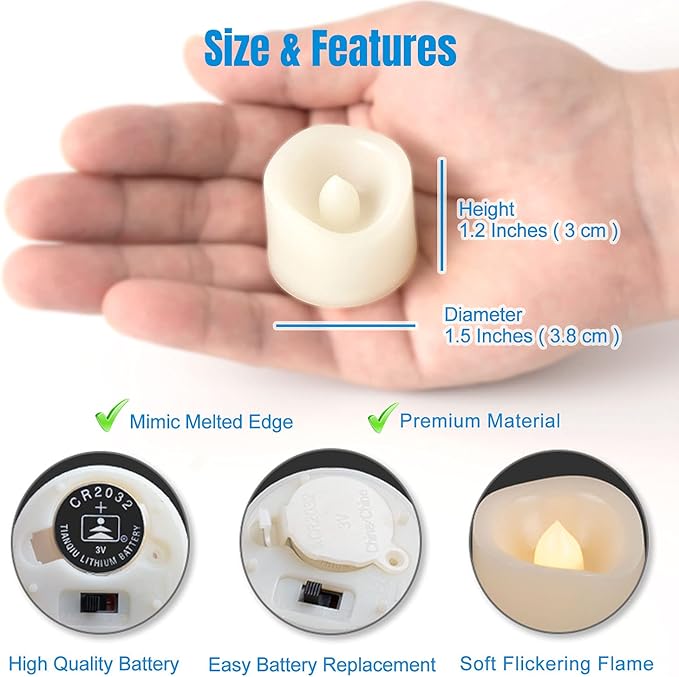 CANDLE IDEA 48 PCS LED Flameless Flickering Tea Lights Votive Candle Battery Operated/Electric Flicker LED Tealight Bulk Fake Candles for Halloween Christmas Wedding Party Decorations (Warm White)