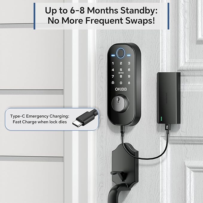 Smart Front Door Lock Set, Built-in WiFi, Keyless Entry Deadbolt with App Remote Control, Electronic Digital Touchscreen Keypad with Lever Handle, Fingerprint/Passcode/Fob/Key Unlock, Auto Lock