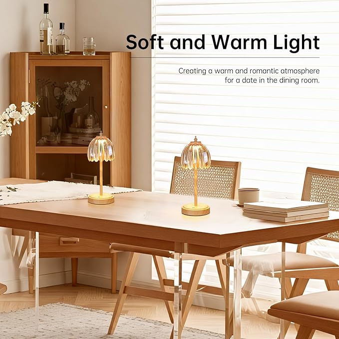 Tulip Table Lamp with 5200mAh Battery & Touch Control, Small Cordless Table Lamp with 3 Colors, Rechargeable Battery Operated Table Lamps for Bedroom, Desk, Bedside (Amber-Beech Color)