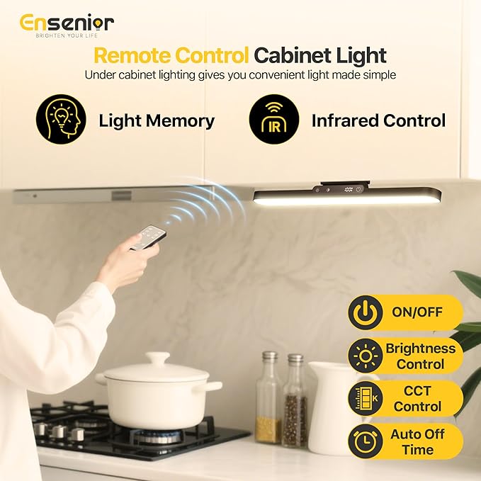 Under Cabinet Lights Wireless, Remote Control Rechargeable Light Bar with Timer, Magnetic LED Battery Operated Lights with Digital Display, Dimmable Touch Stick on Lights for Kitchen, Mirror 2500mAh