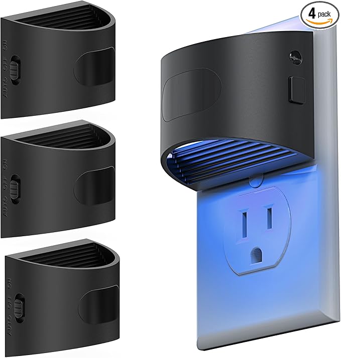 L LOHAS LED Night Light with Motion Sensor & Dusk to Dawn Sensor, Night Lights Plug into Wall with 30-100lm Adjustable Brightness, Dimmable Night Light for Bathroom Hallway, Blue, 4 Pack