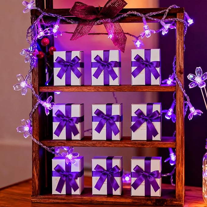 Decorative Flower String Lights, 33ft 100 LED Clear Wire Plug in Fairy Lavender Cherry Blossom Easter Christmas Hanging Decorations, Violiet Wedding Party Indoor Outdoor Decorations (Purple)