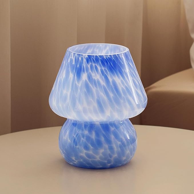 Mushroom Lamp Table Lamp for Bedroom,Small Desk Bedside Lamps for Living Room,Mushroom Decor Cute Mini Modern Mid Century Lamps for Night Stands (Blue)