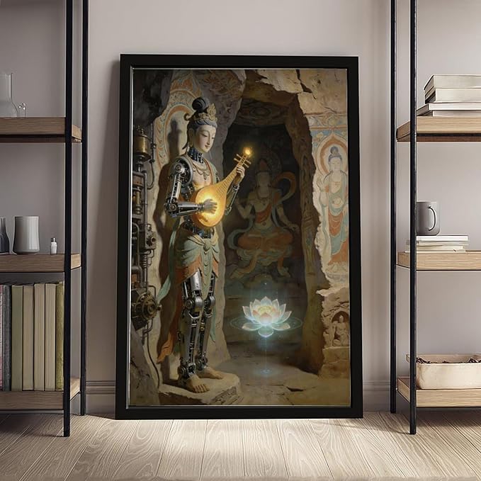 Framed Steampunk Mechanical Fairy Wall Art - Cultural Retro-Futuristic Poster for Home Office Bedroom Decor 08x12in