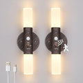 LED Motion Sensor Lights Battery Operated Wall Sconces Set of 2 Rechargeable Wireless Picture Art Light Magnetic 360° Rotation Corner Lamps for Gallery Stairway Vanity Living Room Bedroom
