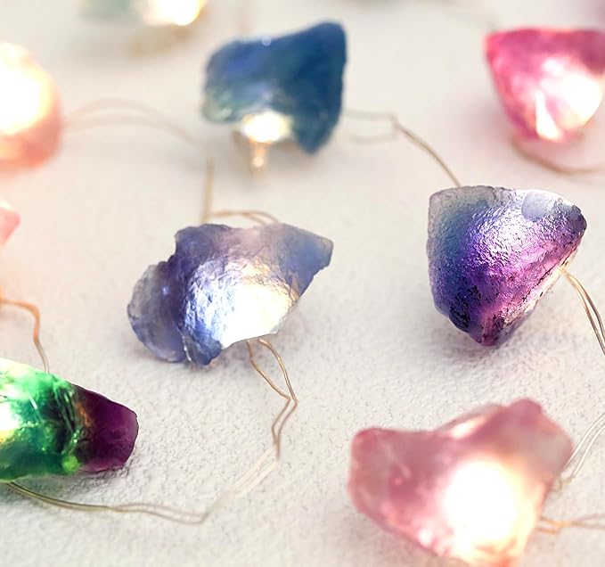 Nature Colorful Fluorite String Lights 6.5 FT 20 LED String Lights for Bedroom USB/Battery Operated Sea Glass Crystal Decor Perfect Decorative Lights for Bedroom Sea Glass Christmas Tree Kit