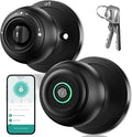 Fingerprint Door Lock, Smart Fingerprint Door Knob with Lock, Biometric Door Locks with App Control & Key, Keyless Thumbprint Entry Door Locks for Bedroom, Front Door, Apartment-Polished Black