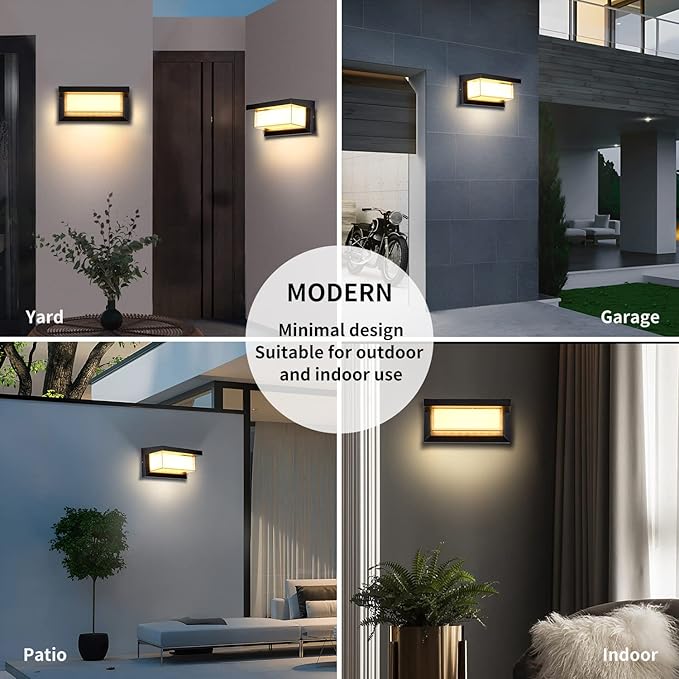 LANFU LED 18W Minimalist Horizontal Rectangular Outdoor Wall Sconce Light, Black, Warm White, IP64 Waterproof, Patio, 10.24 x 4.81 x 4.81 Inches