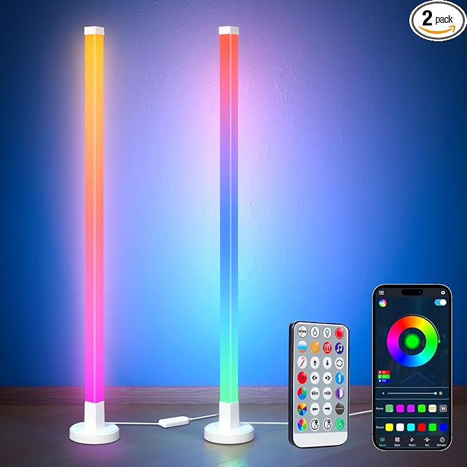 Corner Floor Lamp 2 Pack, Smart RGB Corner Lamp with App and Remote Control, Music Sync Standing Lamp with 16 Million DIY Colors, Modern Ambient Light for Bedroom, Living Room, Gaming Rooms
