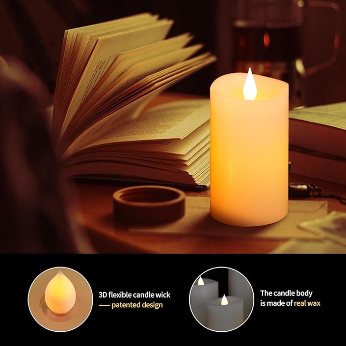 3" x 5" Flameless Candles Set of 1, 2AA Battery Life 600 Hours Battery Candles Flickering with Timer, 5 inch Flameless Candles with Remote for Indoor/Outdoor, Ivory