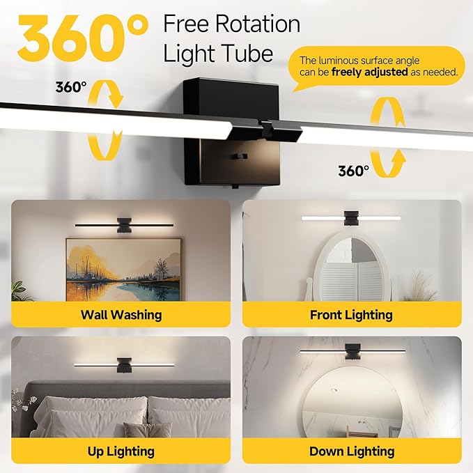 Vanity Lights 32 inch, 4-Level Brightness Built-in Dimmer, 18.5W Dimmable 5CCT Bathroom Light Fixtures Over Mirror, Black Vanity Lights for Bathroom Mirror Bedroom-FCC & ETL Certified