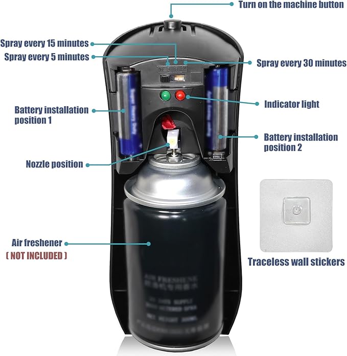 (4-Pack) Automatic Fragrance Dispenser,Automatic Air Freshener Spray Dispenser,Free Standing or Wall Mounted for Home, Indoor, Bathrooms, Offices, Hotels and Commercial Places (Black)