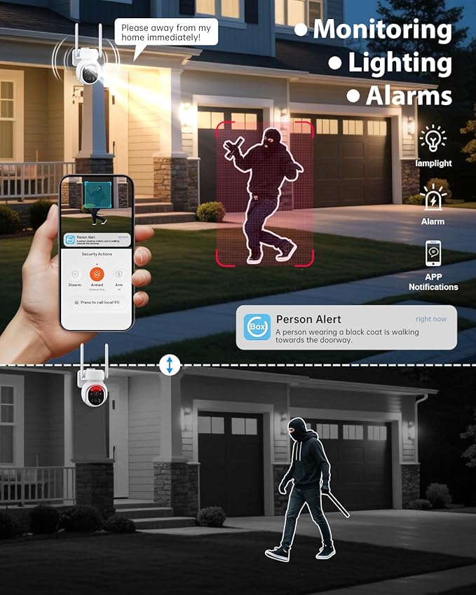 Solar Security Cameras Wireless Outdoor -2K WiFi Cameras for Home Security with Solar/Battery Powered,360° PTZ Solar Camera Outdoor Wireless, 2-Way Audio, Motion Alert, IP66
