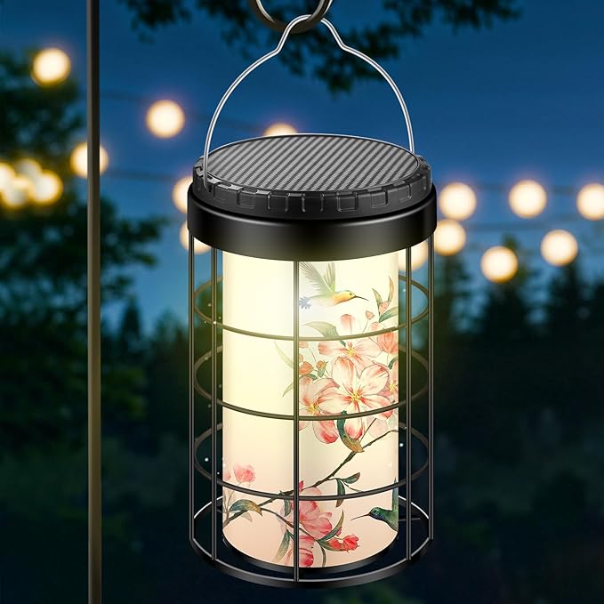 Hummingbird Solar Lanterns Outdoor Waterproof, Solar & USB Dual Charging Options, Garden Decor Hanging Lights, Gifts for Mom Grandma Girlfriend Daughter Wife, Large