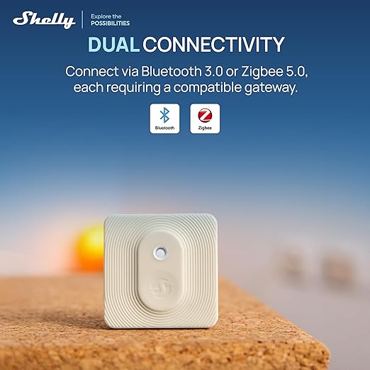 Shelly BLU H&T ZB Ivory, Bluetooth & Zigbee Operated Temperature & Humidity Levels Sensor, Compatible with Home Assistant, Alexa, Google Home, Water & Dust Resilient, IP54, Real Time Monitoring