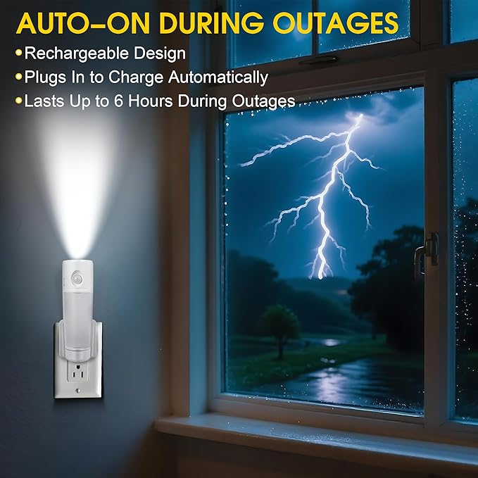 Enhon 6 Pack 4 in 1 Emergency Lights for Home Power Failure, Rechargeable LED Flashlight Plug in Wall, Automatic Turn On Power Outage Night Light with Motion Sensor for Hurricane Preparedness Items